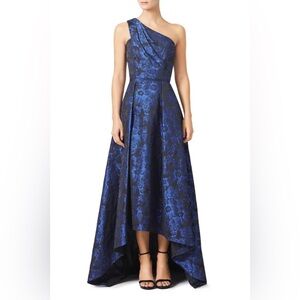 Pamela Pamela Roland navy blue black floral Crystalline one shoulder maxi gown 6